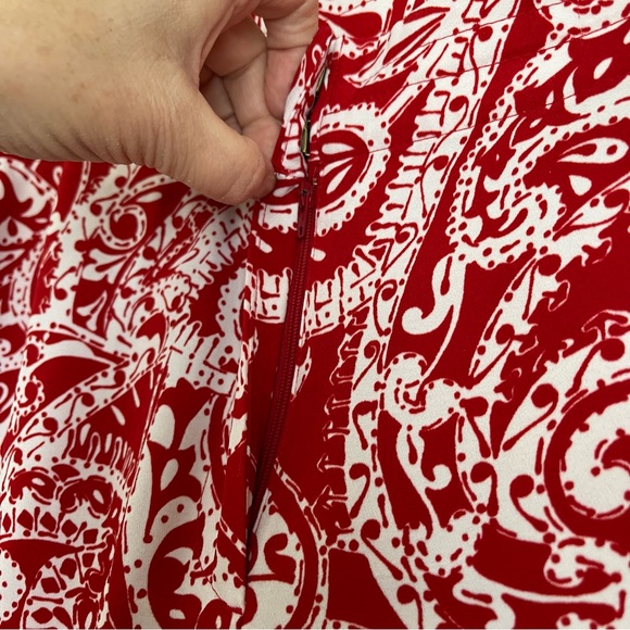 Loft Sz 16 Red White Paisley Wide Leg Pants Coastal Resortwear Beach Summer - Picture 7 of 12